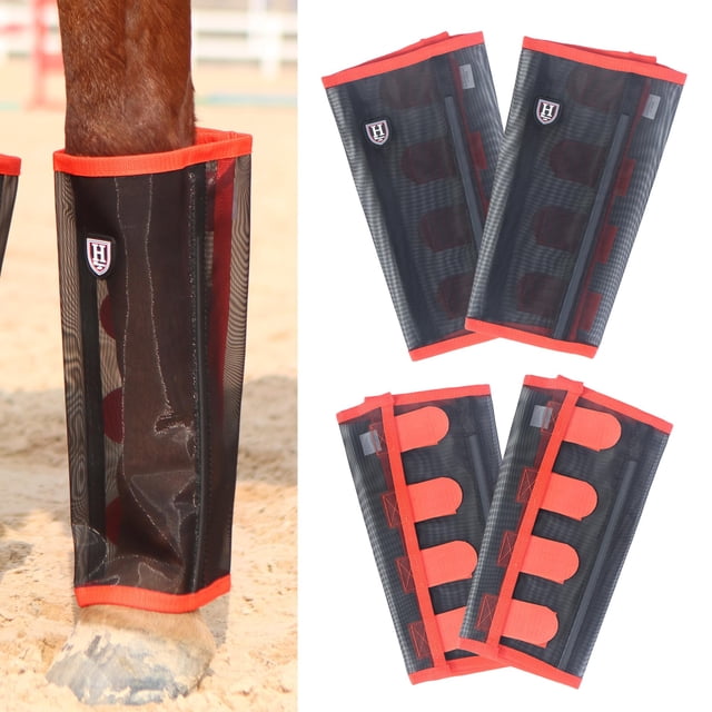 Harrison Howard Leggings Holgados Para Moscas De Caballo, Transpirables, Resistentes A Desgarros, Protectores De Piernas De Malla Fina, Cómodas Botas Para Moscas (Juego De 4), Color Naranja Grande