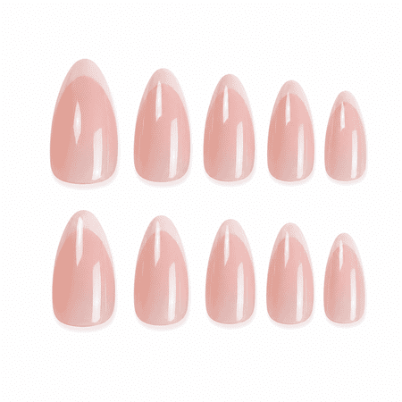 Nude Pink French Tip Press on Nails, Medium Almond Glossy False Nails for Daily Wear, 24 Count