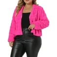 thumbnail image 1 of Chaqueta recortada de mujer plus size Agnes Orinda, abrigo de invierno de piel sintética esponjosa, 3X color rosa intenso, 1 of 6