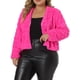 thumbnail image 1 of Chaqueta recortada de mujer plus size Agnes Orinda, abierta al frente, de pelaje sintético esponjoso, abrigo de invierno 1X color rosa intenso, 1 of 6