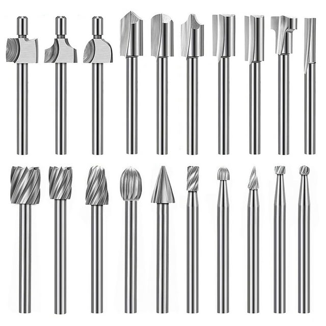 20Pc HSS Router Carbide Engraving Bits for Router Bit Set 1/8 Inch(3mm) Shank for Rotary Tools,10 x Rotary Bits 10 x HSS Router Carbide Carving Bits,Silver