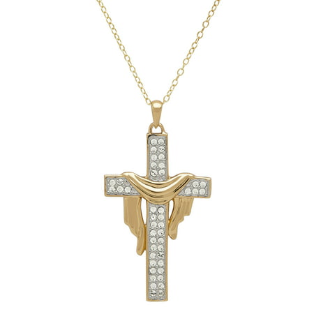 Luminesse 18K Gold over Sterling Silver Shrouded Cross Pendant with Swarovski Elements, 18