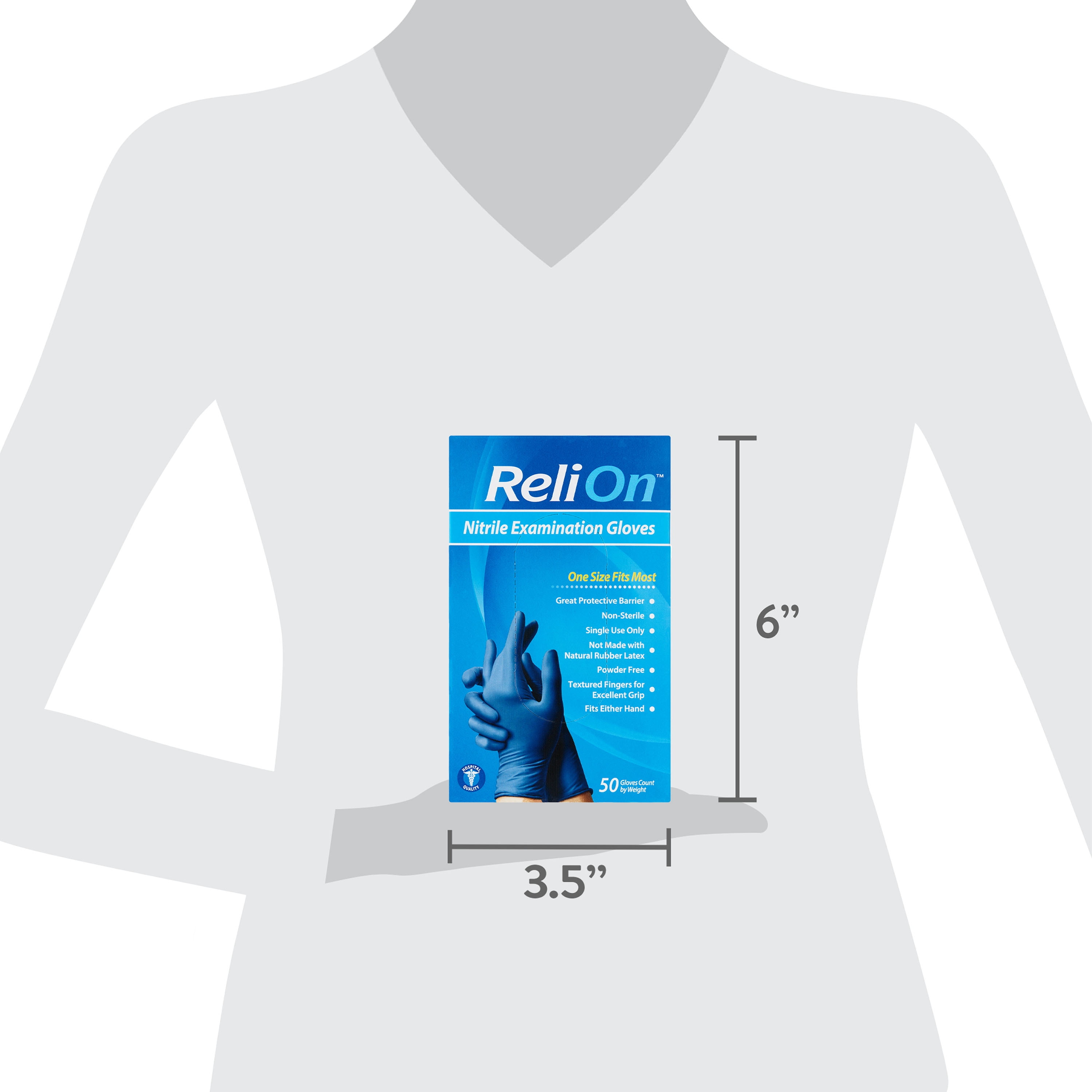 ReliOn Nitrile Examination Gloves, One Size Fits Most, 50 Count