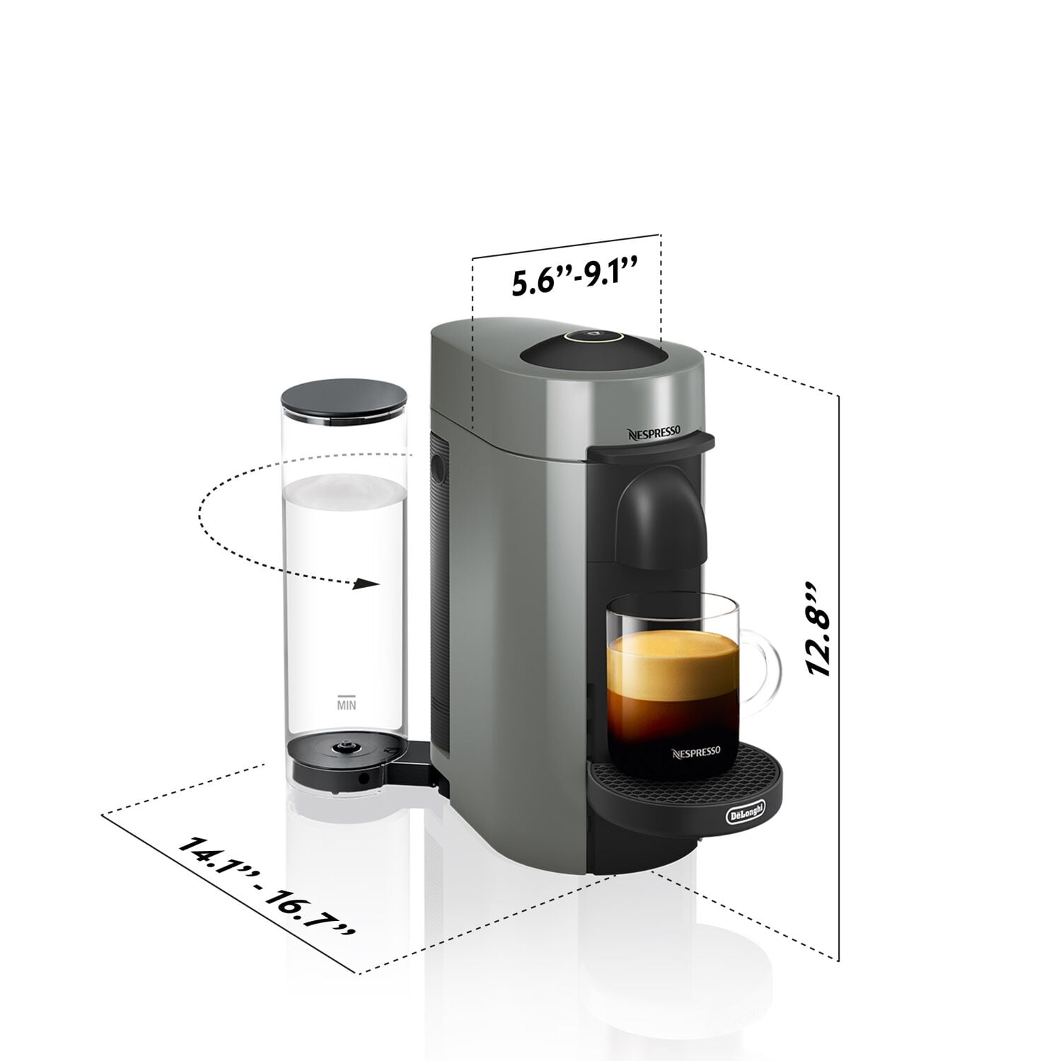 Nespresso Vertuo Plus Coffee and Espresso Machine by De'Longhi, Gray