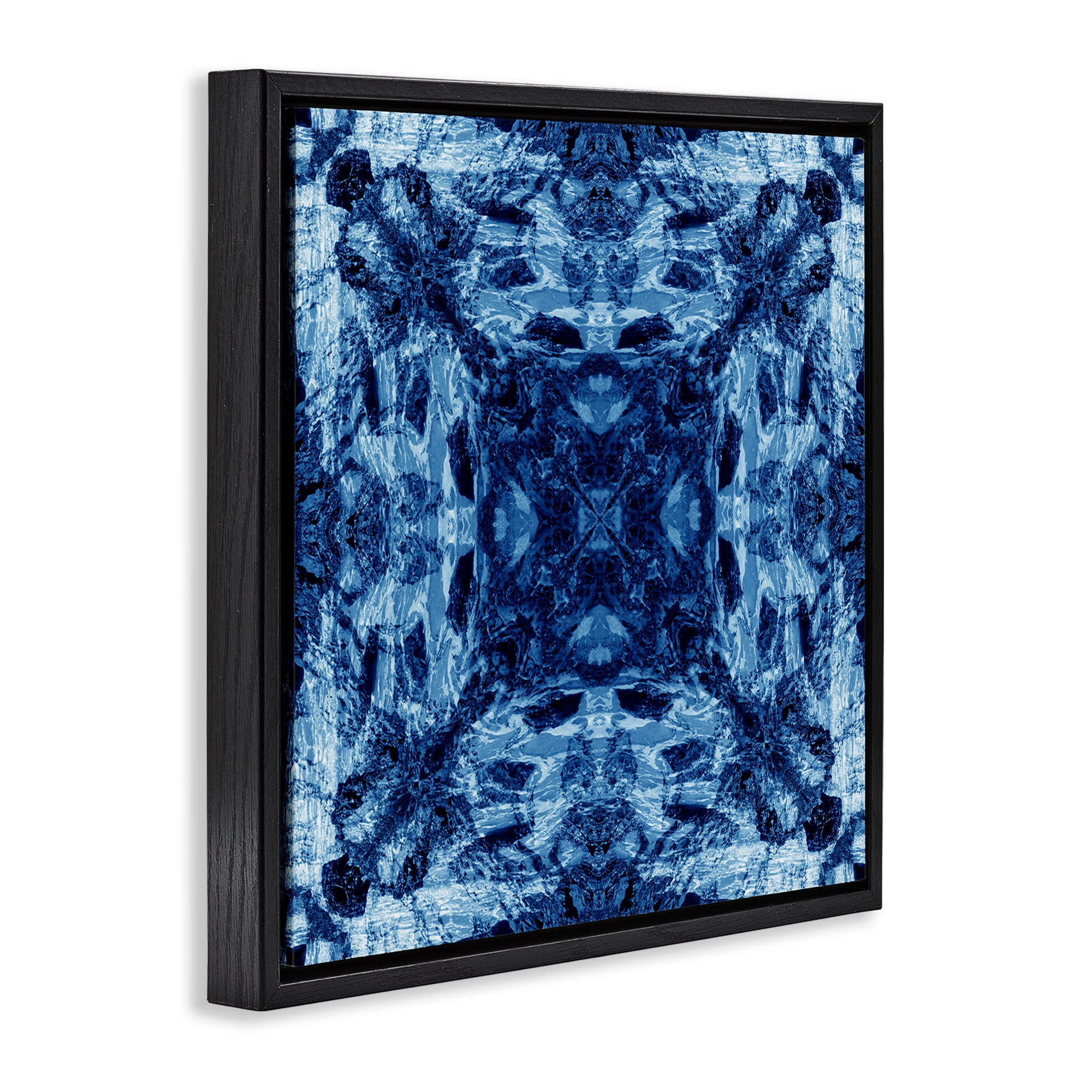 Stupell Industries Blue Tie Dye Symmetry Abstract Painting Black Floater Framed Canvas Art Print Wall Art, 25 x 25