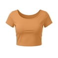 thumbnail image 1 of VSSSJ Crop Tops pour Femmes Manches Courtes Col Rond Extensible Chemise Décontractée Ajustée Solide Confortable Été Basique T-Shirts Courts Or Taille Unique, 1 of 5