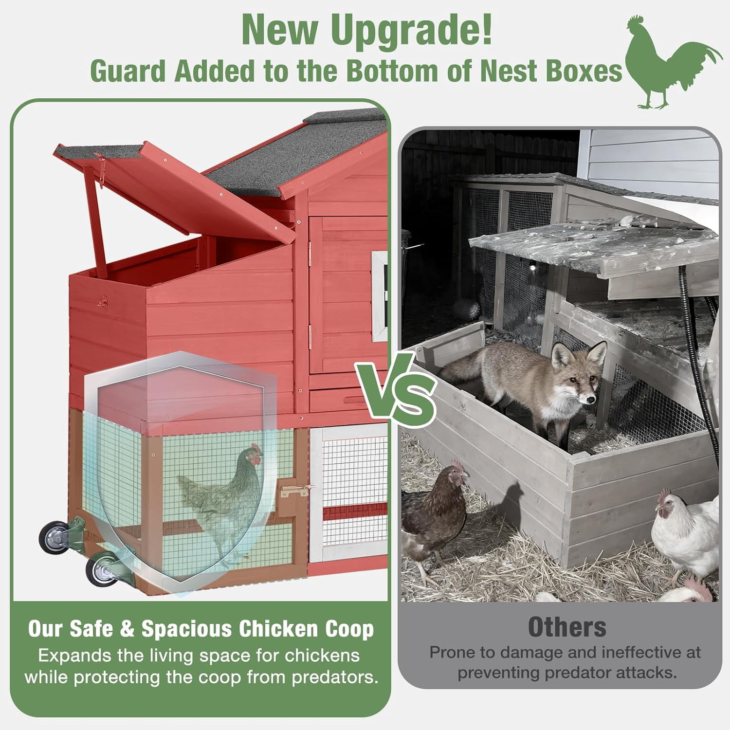 Aivituvin Chicken Coop for 2-4 Chickens with Wheels Outdoor Chicken House Mobile Large Poultry Cage Pull Out Tray No Leakage Red