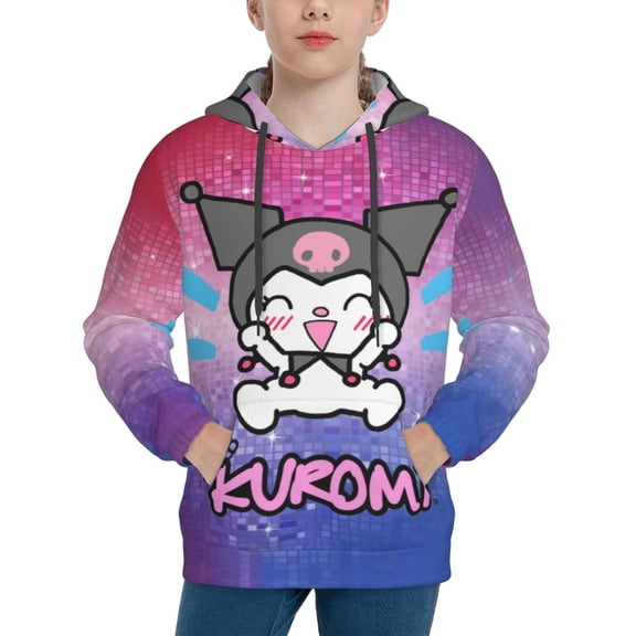 Sanrio Kuromi Kids' Hoodie 3d Print Sweatshirt Soft Pullover Hooded With Big Pockets Fans Gifts For Boys Or Girls X-Large