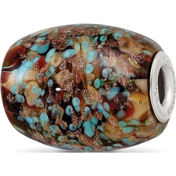 Sterling Silver Ster.Silver Reflections Multi-Color Glitter Desert Sunset Fenton Glass Bead Made In United States qrs3642