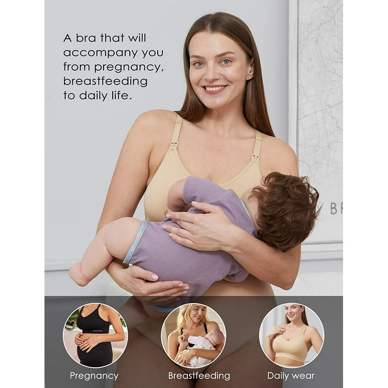 HOFISH Seamless Support Nursing Bra Medium Impact Maternity Nursing Sports  Bras Breastfeeding Bra for Pregnancy Postpartum Black XXLarge 