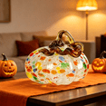 thumbnail image 5 of Hand-Blown Glass Pumpkin Figurine - Colorful Speckled Art Glass Ornament, Halloween Fall Thanksgiving Tabletop Centerpiece for Home & Desk Decor, 5 of 6