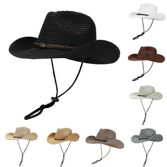 Spring And Summer Outdoor Brim Moldable Wide Brimmed Sunshade Hats for Men And Women Western Cowboy Style Straw Hats And Fisherman Hats Coneflower