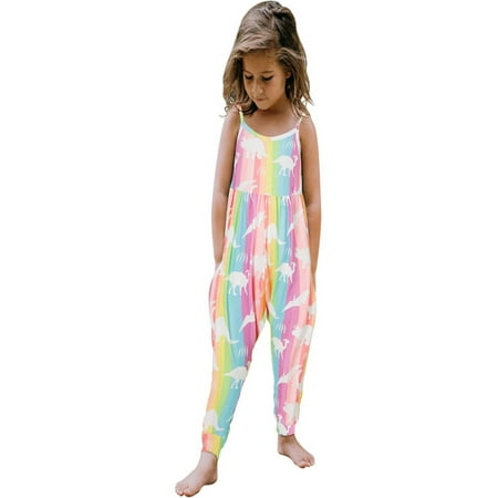 

Luxsea Summer Toddler Girls Sling Jumpsuit Kids Girls Casual Sleeveless Dinosaur Sunflower Leopard Floral Star Pattern One-piece Romper for Children