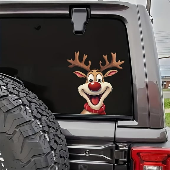 Christmas Reindeer Window Decal - Durable Vinyl Sticker for Trucks, Cars, Motorcycles, Windows, Helmets, Water Bottles, Walls, Holiday Decor