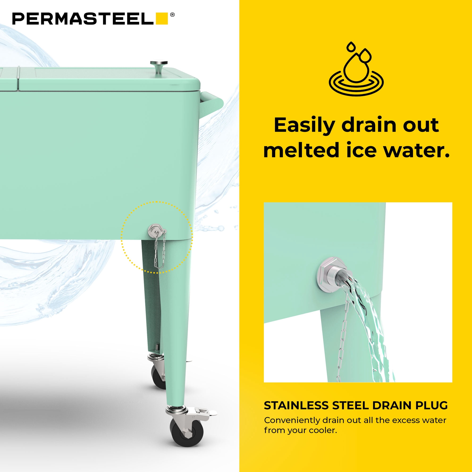 Permasteel Party Cooler with Divider, Spacious 80-Qt Capacity, Chills 36hrs, Serving Tray, Rolling Ice Chest for Indoor and Outdoor Entertainment, Matte Mint