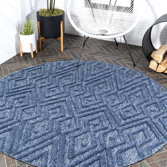 JONATHAN Y IBIZA 5' Round Area Rug, Balansat Moroccan Diamond - Navy, IBZ100B-5R