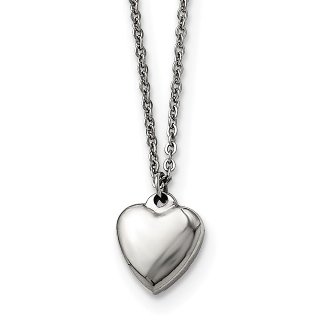 Stainless Steel Polished Heart with 1.50in. Extender Necklace 16.25in