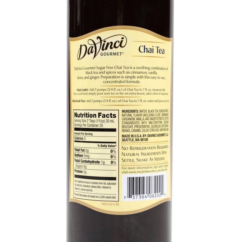 Branded DaVinci Gourmet SugarFree Chai Tea Concentrate (750 ml