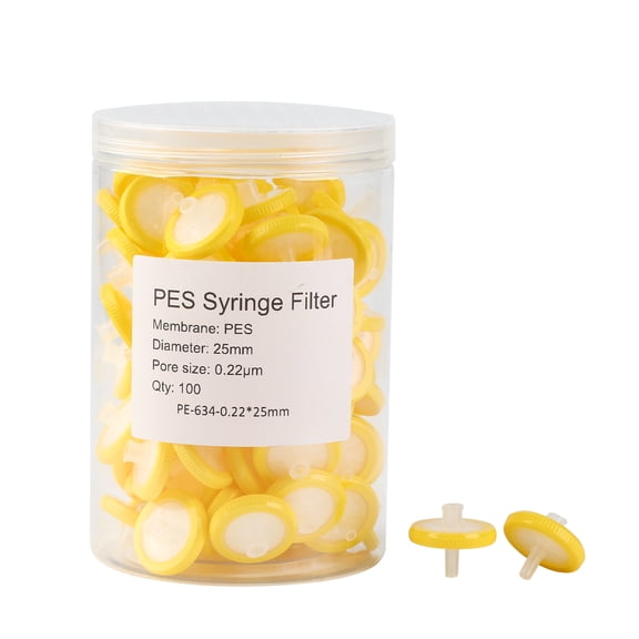 Syringe Filter PES Membrane 25mm Diameter 0.22um Pore Size Biomed Scientific Non Sterile Pack of 100
