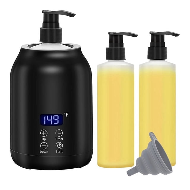 Calentador de Aceite Masaje, Digital Masaje Eléctrico con Dos Aceite, Dispensador Portátil Loción Calentada Enchufe Estadounidense