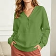 thumbnail image 6 of Sevevn Women's V Neck Half Button Sweatshirt Long Sleeve Loose Pullover Top with Front Pocket Green M, 6 of 9