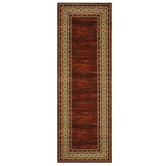 Soft Washable Area Rug Runner - Modern Non-Slip Low Pile Carpet, Mark Resistant & Easy Care - Perfect for Hallway, Bedroom, Kitchen, Entryway - Red, 2x6ft