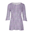 thumbnail image 3 of Blouses pour Femmes, T-Shirt Imprimé Manches 3/4 Blouse Col en V Décontractée, 3 of 5