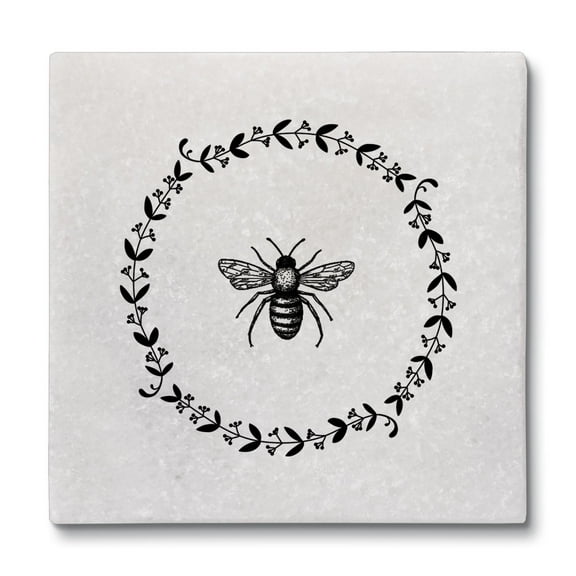 CounterArt "Bee" 4 Pack Natural Marble Cork Backed Stone Coasters