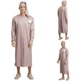 thumbnail image 2 of iiniim Men's 2Pcs Pajamas Set Long Sleeve Striped Kaftan Sleepwear Night Shirt with Sleeping Cap Coffee L, 2 of 7