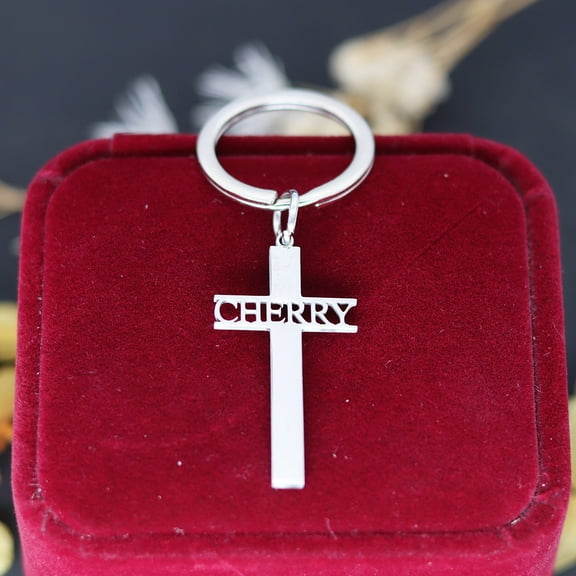 Custom Name Cross Pendant Keychian Hip Hop Key Chains Stainless Steel Faith Keyring Amulet Jewelry Gift For Men Women