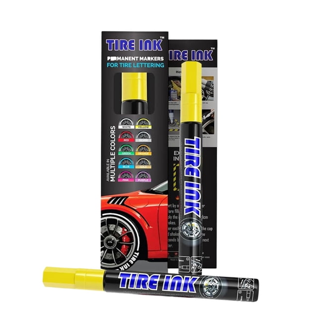 Marcador de pintura amarillo para llantas, impermeable y permanente, pack de 2