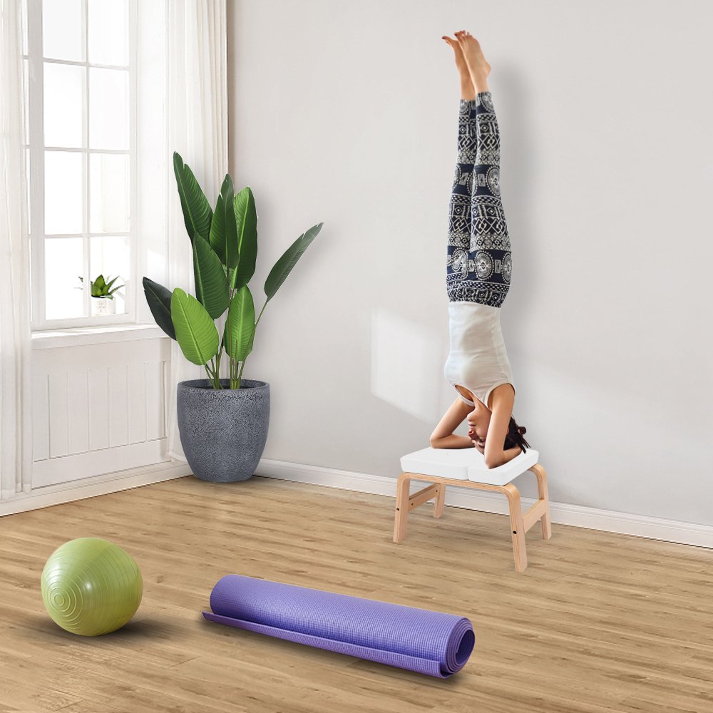 Veryke Wooden Yoga Headstand Bench, Cushioned Inversion Yoga Stool for