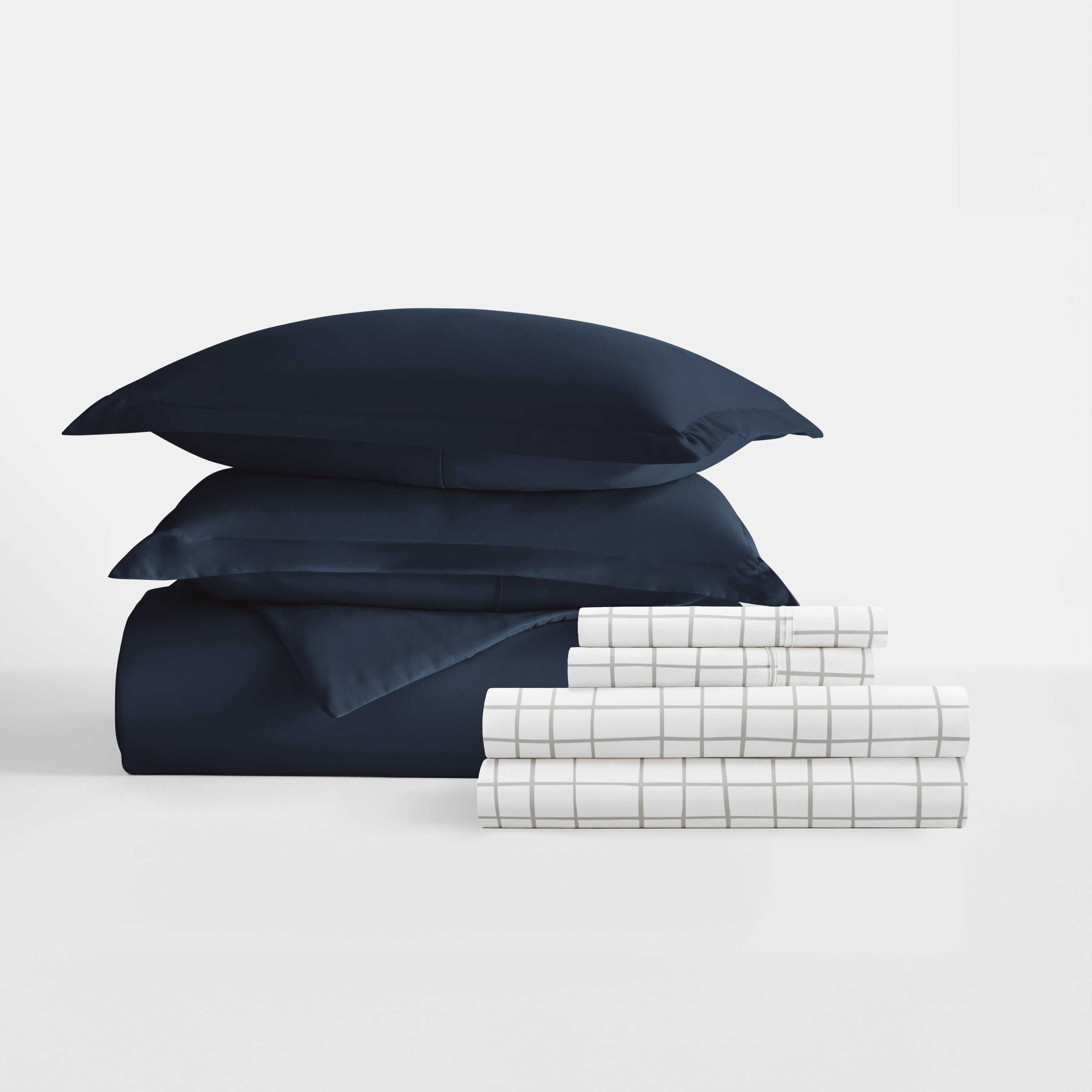 Noble Linens 7 Piece Solid Duvet Bundle in Navy, Twin