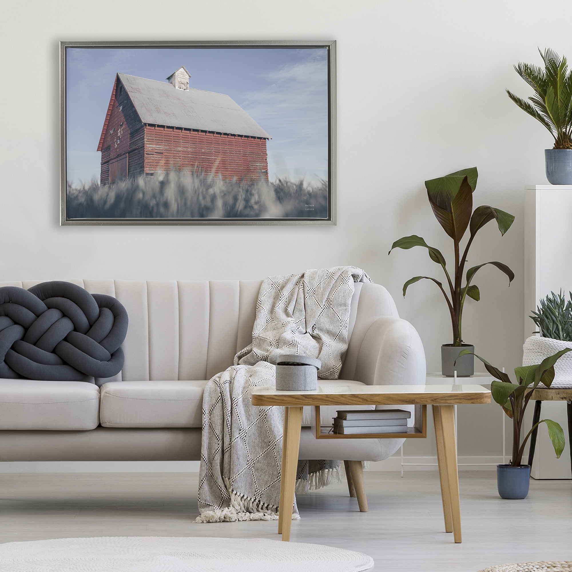 Stupell Industries End Of The Field Cottage Gray Framed Floater Canvas Wall Art, design by Nathan Larson