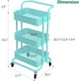 thumbnail image 3 of 3-Tier Metal Mesh Rolling Cart Storage Organizer with Utility Handle and Wheels, Turquoise, 3 of 14
