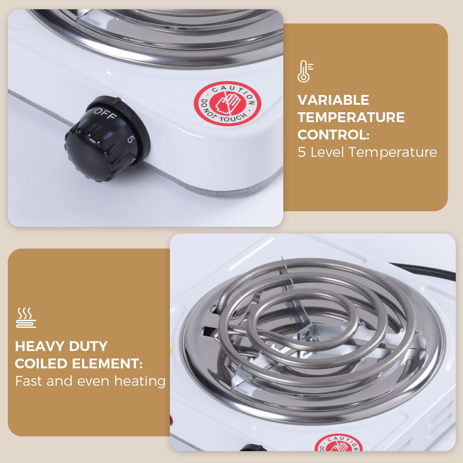 Portable 1000W Electric Single Burner 110V Hot Plate Heating Cooktop Camping Dorm Stove Cooker with Plug, White