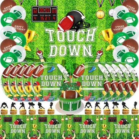 American Football Party Supplies Set Plates Balloons Banner Tablecloth