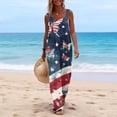 thumbnail image 3 of Iaqnaocc 250 Anniversary Usa Flag Womens Jumpsuit Loose Fit American Flag Floral Print Sleeveless Wide Leg Summer One Piece Adjustable Strap Red White and Blue Jumpsuits Rompers Navy 2XL, 3 of 4