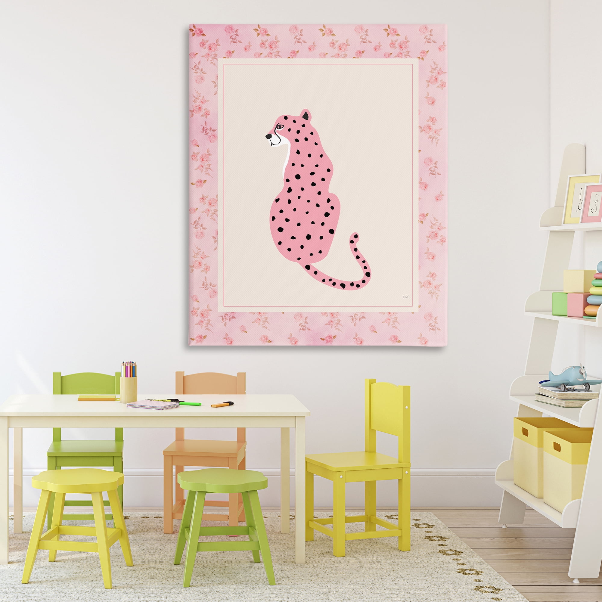 Stupell Industries Pink Sitting Cheetah with Border Canvas Wall Art, design by Natalie Carpentieri