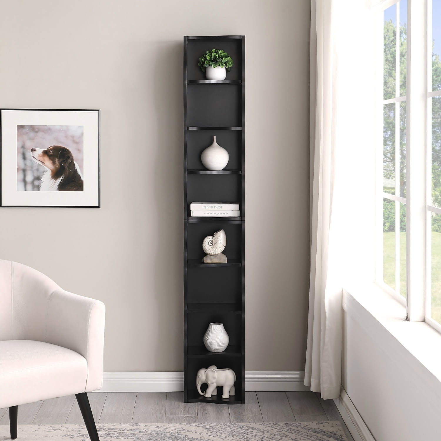 Bapipro 71" Tall Narrow Bookshelf, 8 Tier Corner Bookcase for Small Space, Floor Standing Storage Rack, Display Shelf Organizer for Bedroom, Living Room, Black