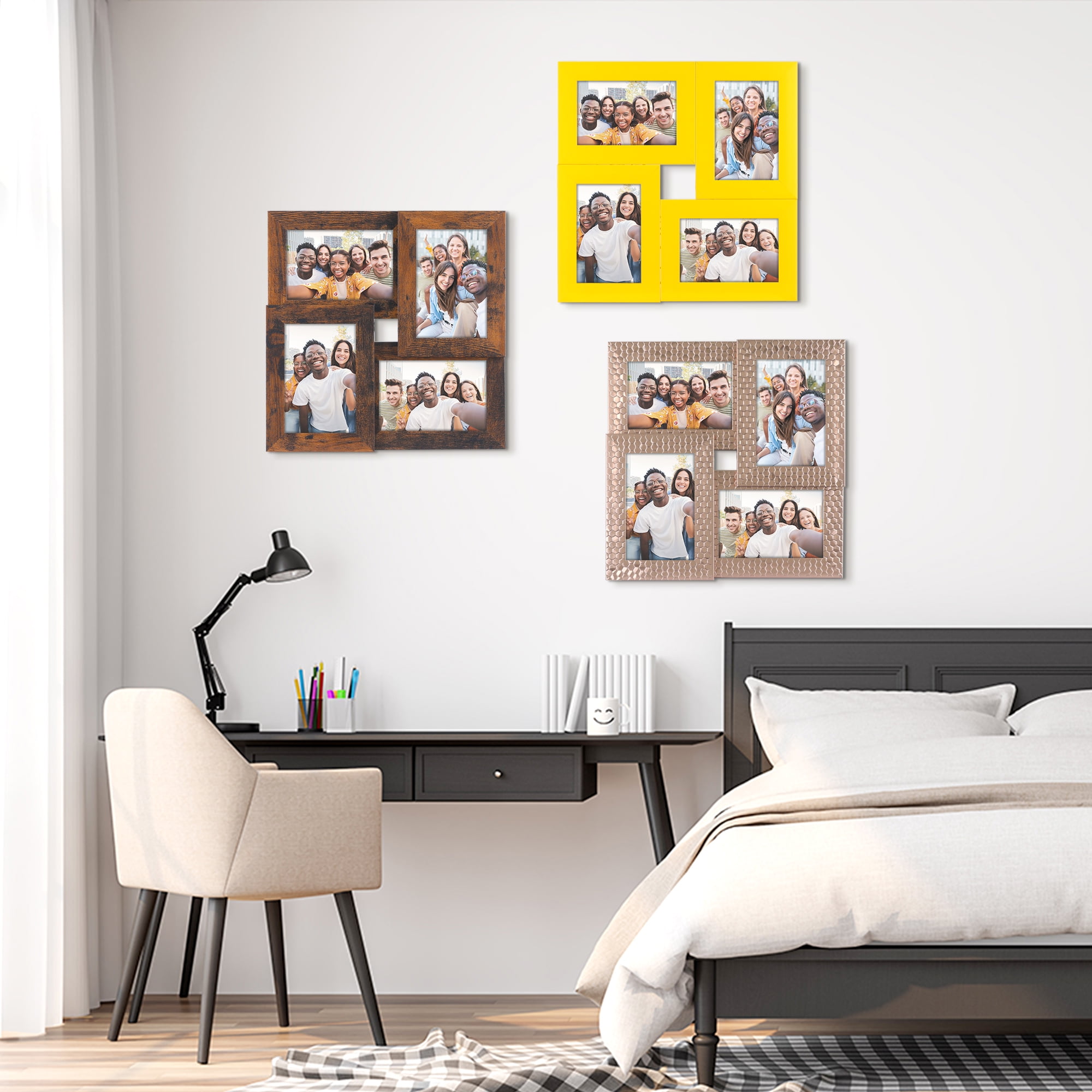 Unique Bargains Family Photo Frame Set of 4 Brown 12.6" x 12.6" x 1.2"