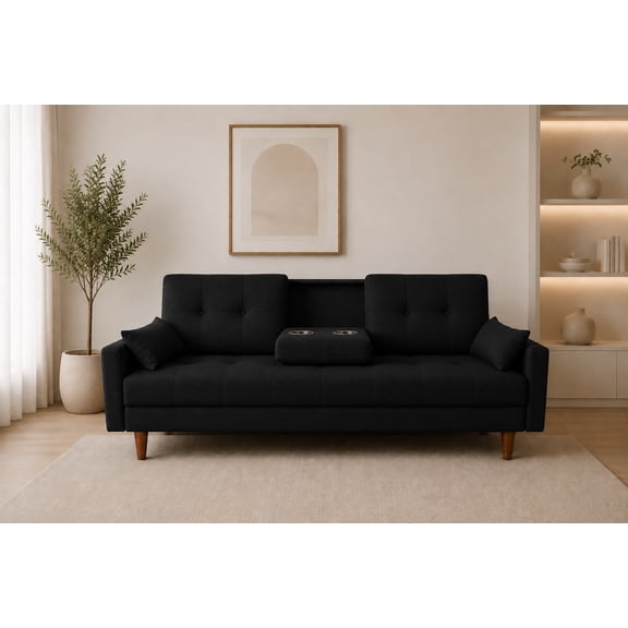 Sofá Cama Reclinable El Bazar Store Cancún Lino Negro Brazos Separados Respaldo Abatible