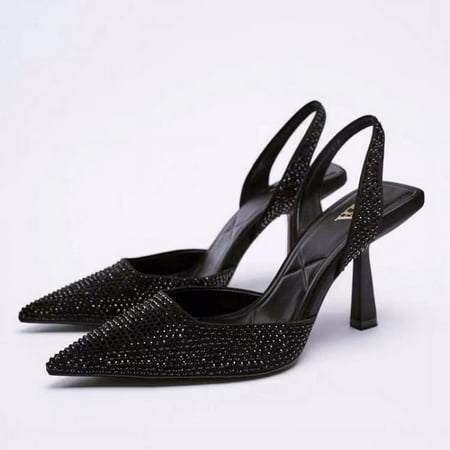 

Women s Glitter Rhinestone Slingback Closed Toe Costumes Stiletto Heels Dress Shoes for Work and Party