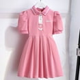 thumbnail image 2 of Zwiiyzr 3-10Y Kids Toddler Girl's Pleated Dress Puff Sleeve Collar Neck Button Front High Waist Flared A Line Dress Pink, 2 of 6