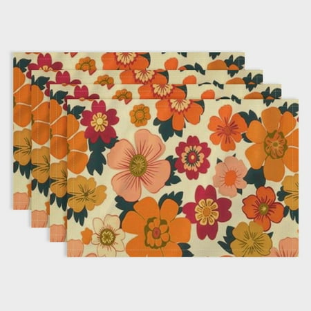 

Fenyluxe Flowers Table Decor Linen Dining Placemats Set of 4 for Birthday Christmas Restaurants Buffets Home Decoration 18x12in