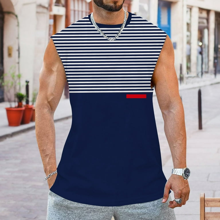 kamemi Muscle Tank Tops for Men Men's Muscle Shirts Sleeveless Dry Fit Gym  Workout Tank Top(Navy,M)