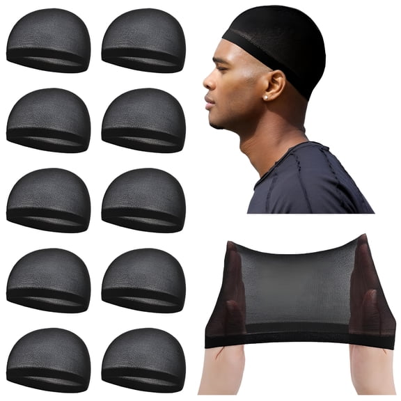 OQRKI 10 Pcs Stocking Wave Cap for Men Adult Stretchy Nylon Skull Wave Lightweight Beanie Caps Waves for Man Women (Black)