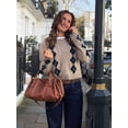 thumbnail image 3 of Women's Casual College Style Short Argyle Knit Cardigan, Long Sleeve Round Neck Sweater, Suitable For Winter Wear, Wool Blend Fall, 3 of 9