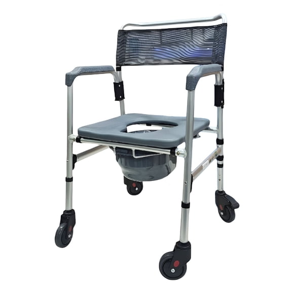 Silla Comodo De Aluminio Plegable Gris Con Ruedas