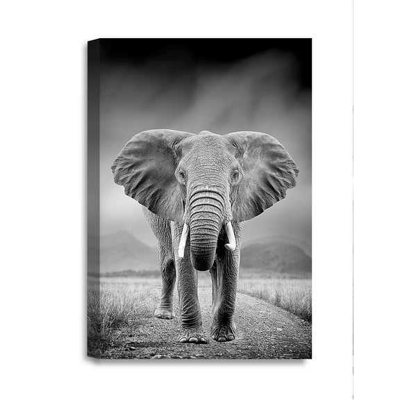 DECORARTS - Approaching Elephant Wild Animal Wall Art Giclee Prints on Acid Free Cotton Canvas Stretched Safari Art Wall Decor Ready to Hang. Size 36x24 in